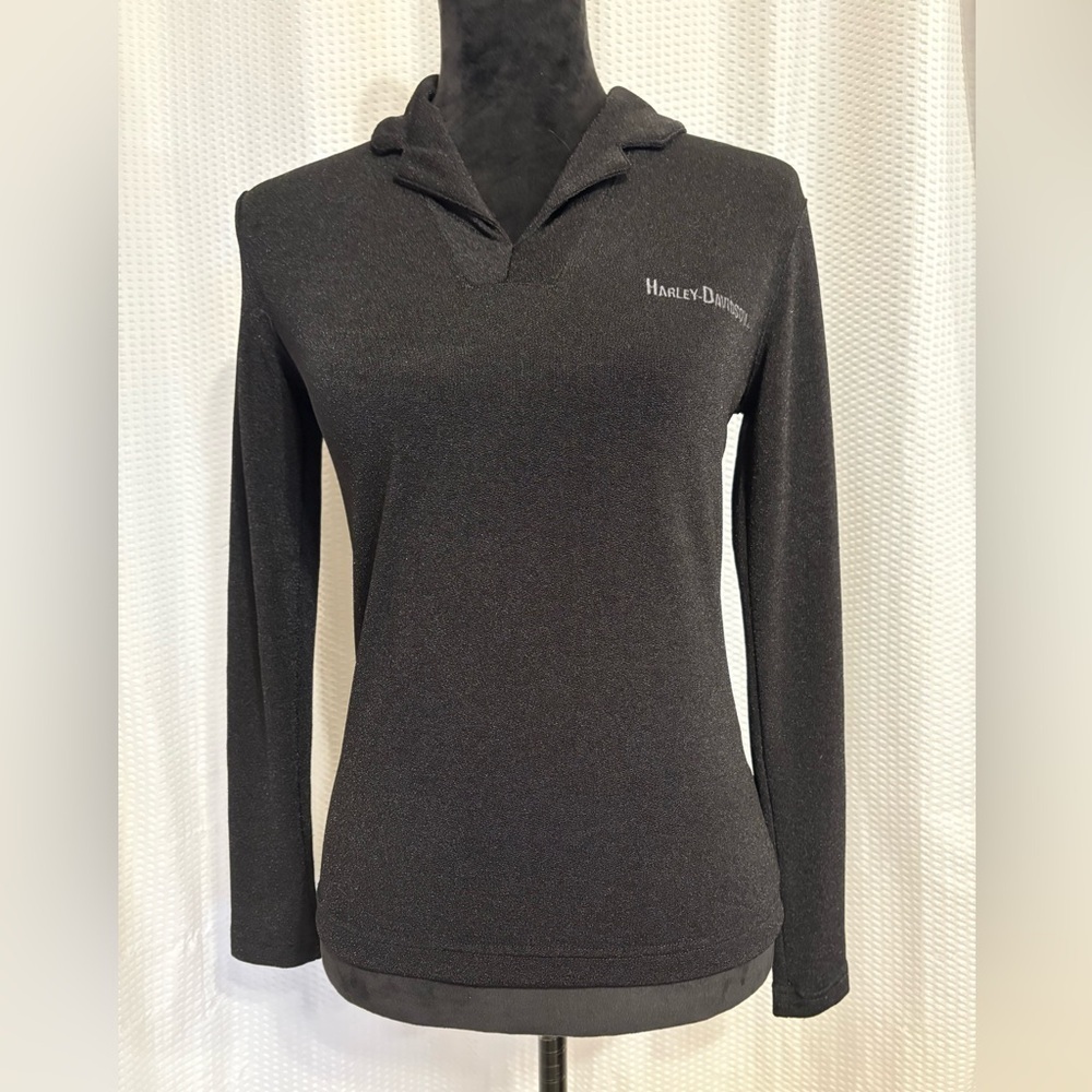 Harley Davidson black v-neck long sleeve pullover shirt size XS